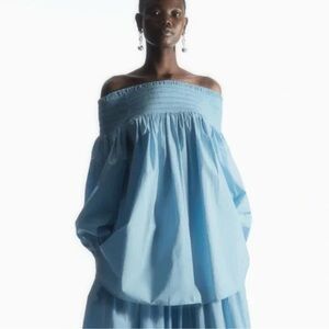 COS Blue Smocked Off-The-Shoulder Top - NWOT